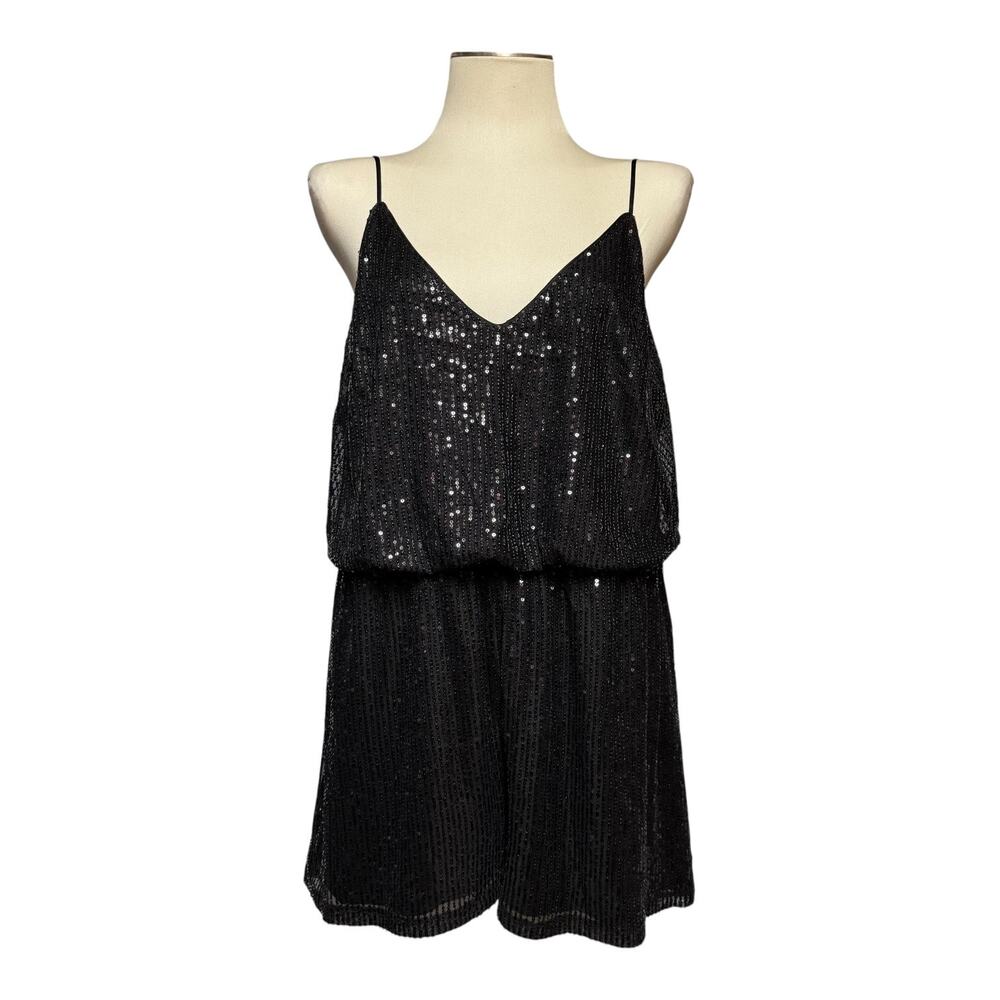 Double Crazy Sleeveless Romper Shorts Black Sequin 3X